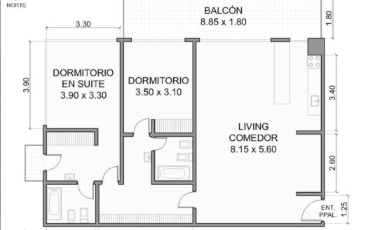Semipiso 3 Ambientes amueblado con balcón y cochera
